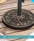 Beefy 30 Lb Umbrella Base With Adjustable Knob For 1.5 To 1.9 Inch Poles Round Resin Parasol Stand With Decorative Pattern