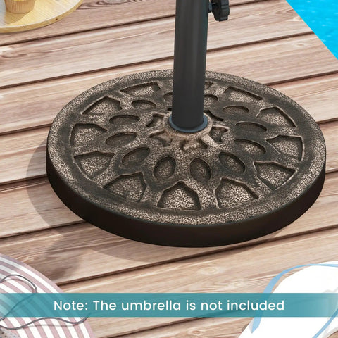 Beefy 30 Lb Umbrella Base With Adjustable Knob For 1.5 To 1.9 Inch Poles Round Resin Parasol Stand With Decorative Pattern