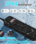 Outdoor Power Strip 6 Ft IPX4 Waterproof Surge Protector With 3 Widely Spaced Outlets in water splash background