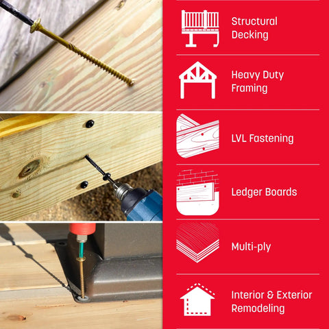 5/16 x 4 Inch Structural Screws 100 Pack Zip Tip Technology No Drill Quick Install Rust Resistant Climatek Coating in use
