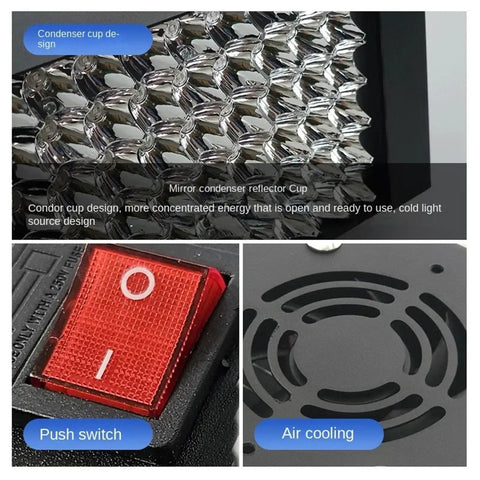 Detailed view of Built Tough Led Uv Curing Lamp 3200W features including push switch and air cooling design.