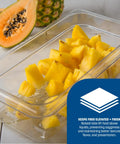 Drain Shelf For 1/3 Size Food Pan Clear Pack Of 6 Compatible With StorPlus Pans Tough Reinforced Kitchen Accessory For Safe Food Prep And Airflow Pro Kitchen Convenience Prevents Cracking And Damage, clear pan insert with diced pineapple