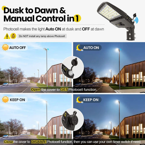 Led Parking Lot Light With Switchable 200W 180W 150W Output 5000K 32000lm Shoebox Light Dusk To Dawn Photocell feature