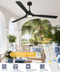 52 Inch Indoor Outdoor Ceiling Fan With Lights And Remote, Matte Black Dope Modern Look Above Patio Table, Remote Close-Up