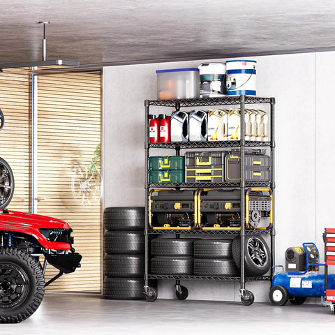 Heavy Duty 5 Tier Steel Wire Shelving Unit On Casters For Garage Kitchen Office Laundry Basement, Adjustable Shelves