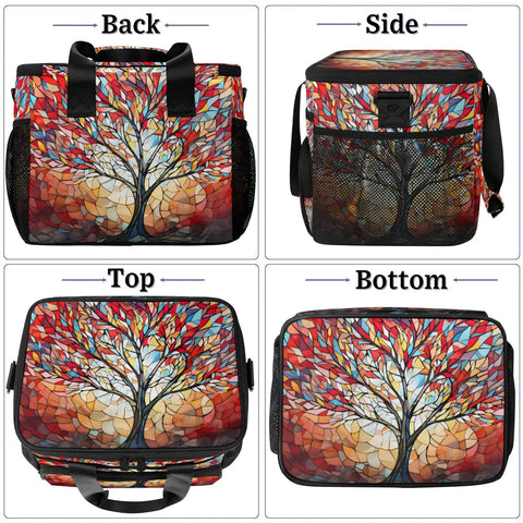 Insulated Picnic Backpack Lunch Bag For Women And Men Colorful Trees Design with views of top, side, back, bottom angles