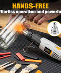 Powerful 380W Heat Gun Hot Air Tool with Dual Temperature Settings used on glass bottle for DIY crafts