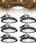 UFO LED High Bay Light 150W 19500LM Shop Lights With 6 Foot Plug 5000K IP65 Warehouse Garage Lighting 6 Pack installed in warehouse