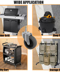 Image of Three Inch Swivel Stem Caster Set Of Four For Rubbermaid Mop Buckets And Utility Carts With Seven Sixteenth Inch Stem Diameter Heavy Duty TPR Wheels 150 Lb Per Caster 600 Lb Per Set Replacement Wheels For Shop Vac And Weber Grills showing applications on a grill, shop vac, utility cart, and storage cart