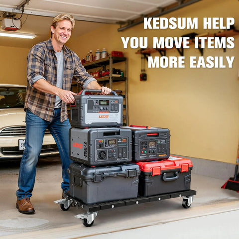 KEDSUM 2200 Lbs Heavy Duty Furniture Dolly With Thick Steel Frame And Brake System used to move electric generators in garage.