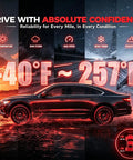 Image showing a sedan on rugged terrain, illustrating conditions for Fresh 4 Pack 433MHz TPMS Tire Pressure Sensors Plug And Go Direct OEM Replacement.