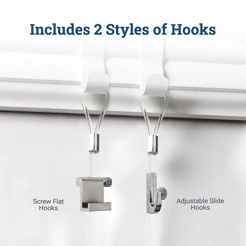 Two hook styles on Picture Rail Hanging System Kit Five Pack Gallery Set With White Picture Rail Molding Hooks Invisible Wire
