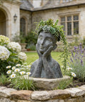 Cool Modern Impressionist Face Planter Pot For Indoor Outdoor Use With Drainage Hole Gray Aged Concrete Finish Polystone