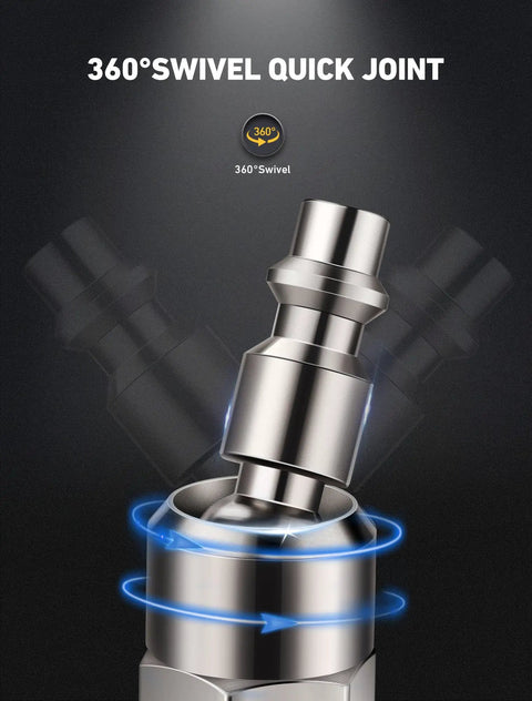 2 Pack Closed Ball Air Chucks With 360 Degree Swivel Plug For Leak Free Tire Inflation Hose Safe Design Keeps Hoses From Scratching Fittings Easy Quick Connect Pneumatic Adapters Durable Brass Build, 360° swivel plug