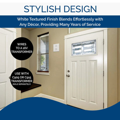 White door with installed Decorative Wired Doorbell Kit With Easy Install Two Note Front Door Chime And One Note Back Door Tone.