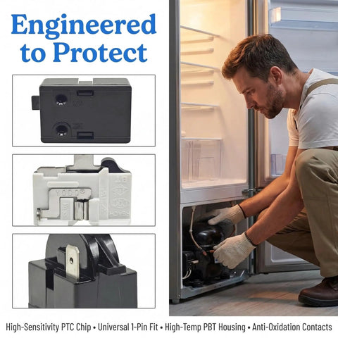 Installation of 4.7 Ohm 1 Pin PTC Start Relay With Refrigerator Overload Protector For Most Mini Fridges and Coolers