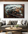 Old School Steampunk Steam Train Canvas Wall Art With Black Framed Finish Antique Locomotive Poster for living room decor.