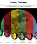 Planetary filter series with colored filters under moon image from Deluxe 14 Piece 1.25 Inch Telescope Accessory Kit With Plossl Eyepieces