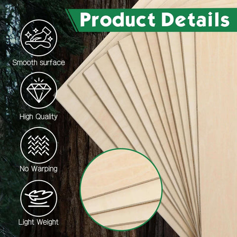 Set of 4 basswood sheets, 12x12 in, 1/16 in thick, unfinished, smooth surface for laser cutting