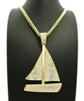 Iced Out Bigger Size Sailing Yacht Pendant On 6mm 30 Inch Cuban Chain Necklace Gold Tone Fashion Jewelry For Men And Women A Bold Nautical Bling Statement