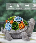 Solar Powered Turtle Garden Statue With 7 LED Lights, Cute Tortoise Figurine With Succulent Accent, Outdoor Decor