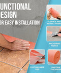 Waterproof Shower Membrane Strip 5 Inch by 98.5 Feet, 4 Mils Thick Tile Underlayment Membrane for bathrooms shown in use on tiles.