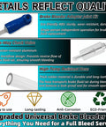 Universal Brake Bleeder Kit With One Way Check Valve Adapter And Hose For Car Motorcycle And Clutch Systems Built For One Man Operation With Easy Quick Connect Attachments A Hydraulic Bleeding Tool with details on parts and features.