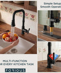 FORIOUS Vintage Kitchen Sink Faucet with Pull Down Sprayer, Matte Black, hands washing fruit, multifunction sprayer.
