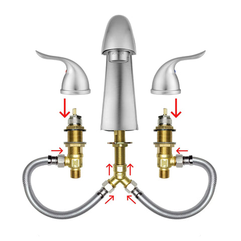 Treviso Widespread Roman Tub Faucet In Brushed Satin Nickel With Winged Two Lever Handles installation diagram