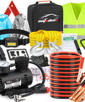 Grab and Go Roadside Emergency Kit for Cars and SUVs, Compact Portable Vehicle Safety Gear with Jumper Cables, Tow Straps, Black Bag