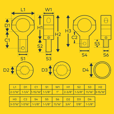 Diagram of Off Road Light Bar Mounts For ATV UTV 360 Degree Rotating Clamp Kits with measurements and specifications
