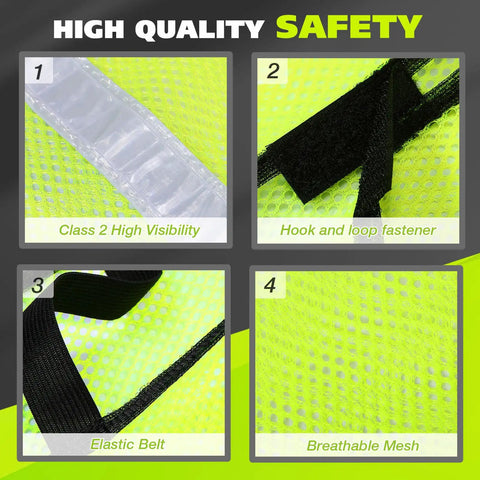 20 Pack High Visibility Safety Vests Reflective Neon Mesh For Men Lightweight Universal Size with fastener and elastic belt
