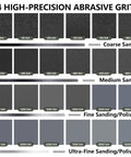 Visual comparison of abrasive grits, including 120 grit, for Top Notch 120 Grit Wet Dry Sandpaper Sheets Pack, 9 x 3.6 Inch, 21 Pcs