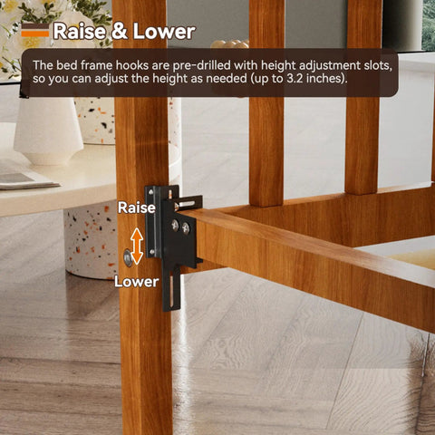 Smooth Swap Bolt To Hook Bed Frame Brackets showing adjustable height feature on bed frame with solid black finish.