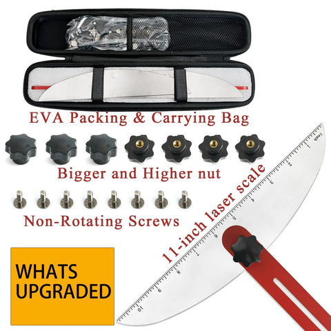 Accurate Stair Tread Measuring Tool With Adjustable Template Jig, components shown with EVA bag, screws, and laser scale.