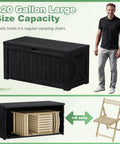 120 Gallon Outdoor Storage Box With Lid, Lockable, Waterproof And UV Resistant, Resin Deck Box With Wood Grain Look, Black, Front View