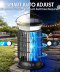 4-In-1 Solar Bug Zapper Outdoor, Rechargeable 6000mAh Mosquito Zapper at night in patio with glowing electric grid