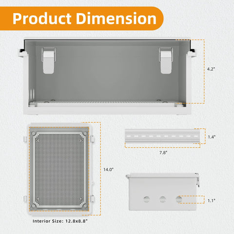 Plastic outdoor weatherproof junction box, 14x10x6 in, NEMA 4 enclosure with front latches, interior 12.8x8.8 in