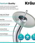 Tall Waterfall Vessel Sink Faucet With Frosted Glass Disk In Chrome Finish A Modern Bathroom Centerpiece That Pops Your Decor Built Tough Metal Construction For Smooth Flow And Easy Install featuring single lever and premium quality by Kraus.