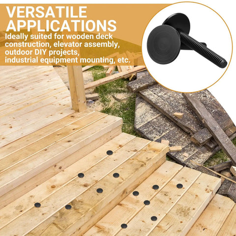 60 Pack Of 1/4-20 X 2 Inch Elevator Bolts Offering A Badass Grip with flat heads installed on wooden steps for DIY projects.