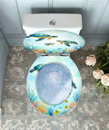 Toilet Seat Round Resin for Bathroom with a decorative aquatic design featuring turtles and coral.