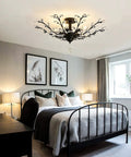 Vintage Crystal Chandelier Five Light Semi Flush Mount Ceiling Light In Black for the bedroom with modern decor
