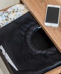 Two Pack Collapsible Laundry Hamper With Waterproof 82L Capacity Portable Foldable Laundry Basket With Rugged Aluminum Ring Handles Black in a drawer