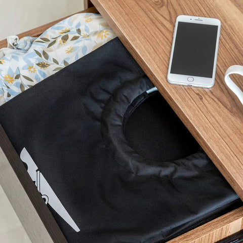 Two Pack Collapsible Laundry Hamper With Waterproof 82L Capacity Portable Foldable Laundry Basket With Rugged Aluminum Ring Handles Black in a drawer