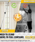 Telescoping Drapery Pull Rod 36 To 63 Inches, Heavy Duty Stainless Steel Curtain Wand With Soft Sponge Grip, Lightweight Extension Pole For Curtains, Black And Yellow used to pull curtains without a ladder