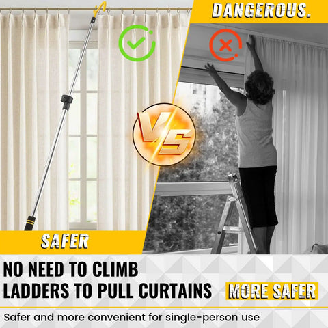 Telescoping Drapery Pull Rod 36 To 63 Inches, Heavy Duty Stainless Steel Curtain Wand With Soft Sponge Grip, Lightweight Extension Pole For Curtains, Black And Yellow used to pull curtains without a ladder