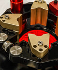 Close-up of Universal Router Lift Mast-R-Lift II with built-in locking system showing cam locking hardware.