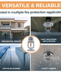 Top Notch Chrome Fire Sprinkler Head Pendant Spray Kit With Half Inch Npt Threading installed in residential and office settings.