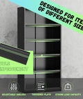 Black 72 Inch Tall Locking Steel Cabinet With Two Doors And Four Adjustable Shelves, displayed with reinforcement details