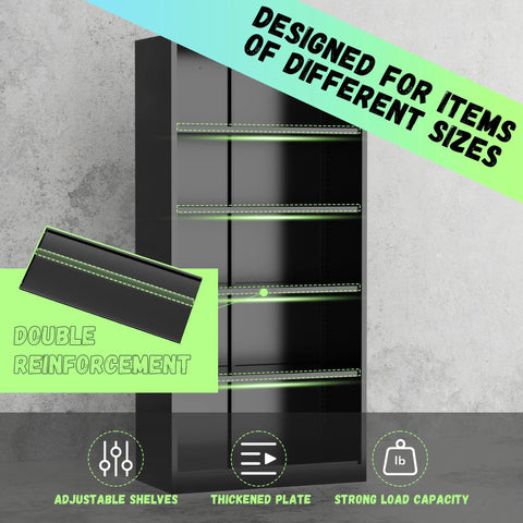 Beefy 72 Inch Heavy Duty Steel Garage Storage Cabinet With 900 Lb Capacity, 3 Point Locking System, Four Adjustable Shelves, Lockable Tall Storage for Garage Office or Warehouse, Black and Red, double reinforcement view
